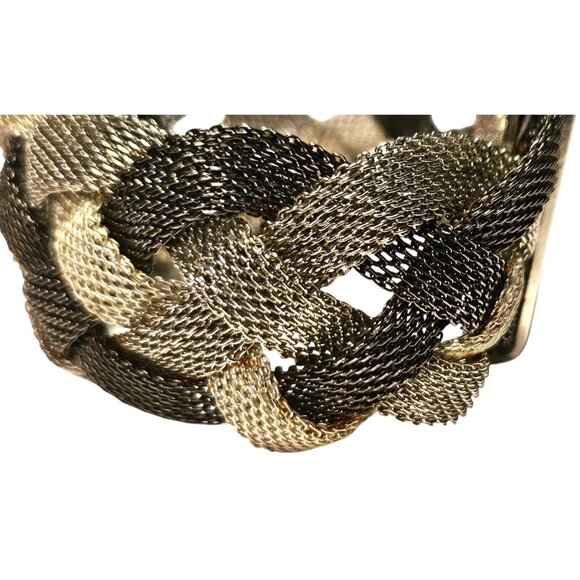 Vintage Bracelet Braided Two-Tone Black Silver Mesh With Magnetic Clasp - Picture 9 of 9